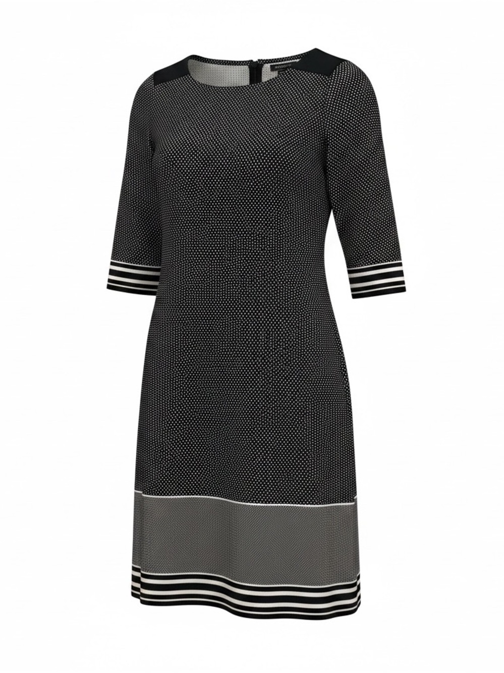 Ann Taylor Black and White Midi Dress with Striped Hem